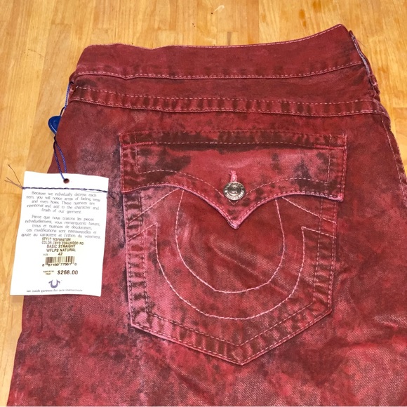 Nwt True Religion Men's Red Jeans Basic Straight M3F859TSM Size 42 - Picture 8 of 11